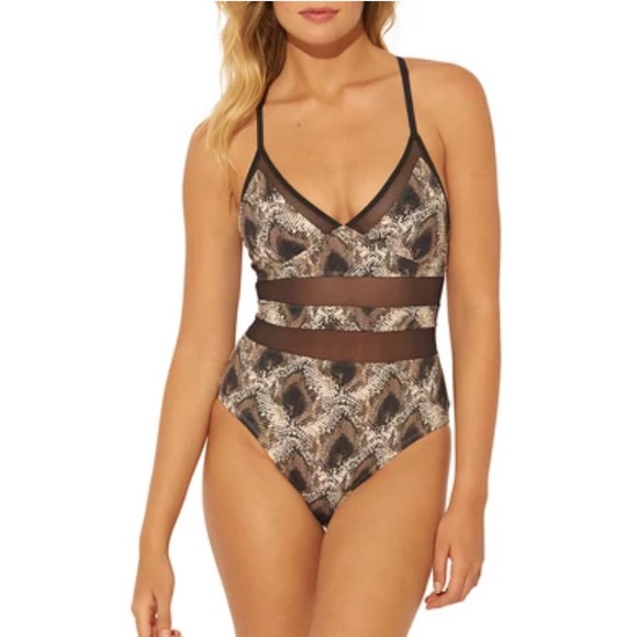 Bleu Rod Beattie Cross Back Python Print Mesh Inserts One Piece Swimsuit Size 4 - Picture 2 of 10